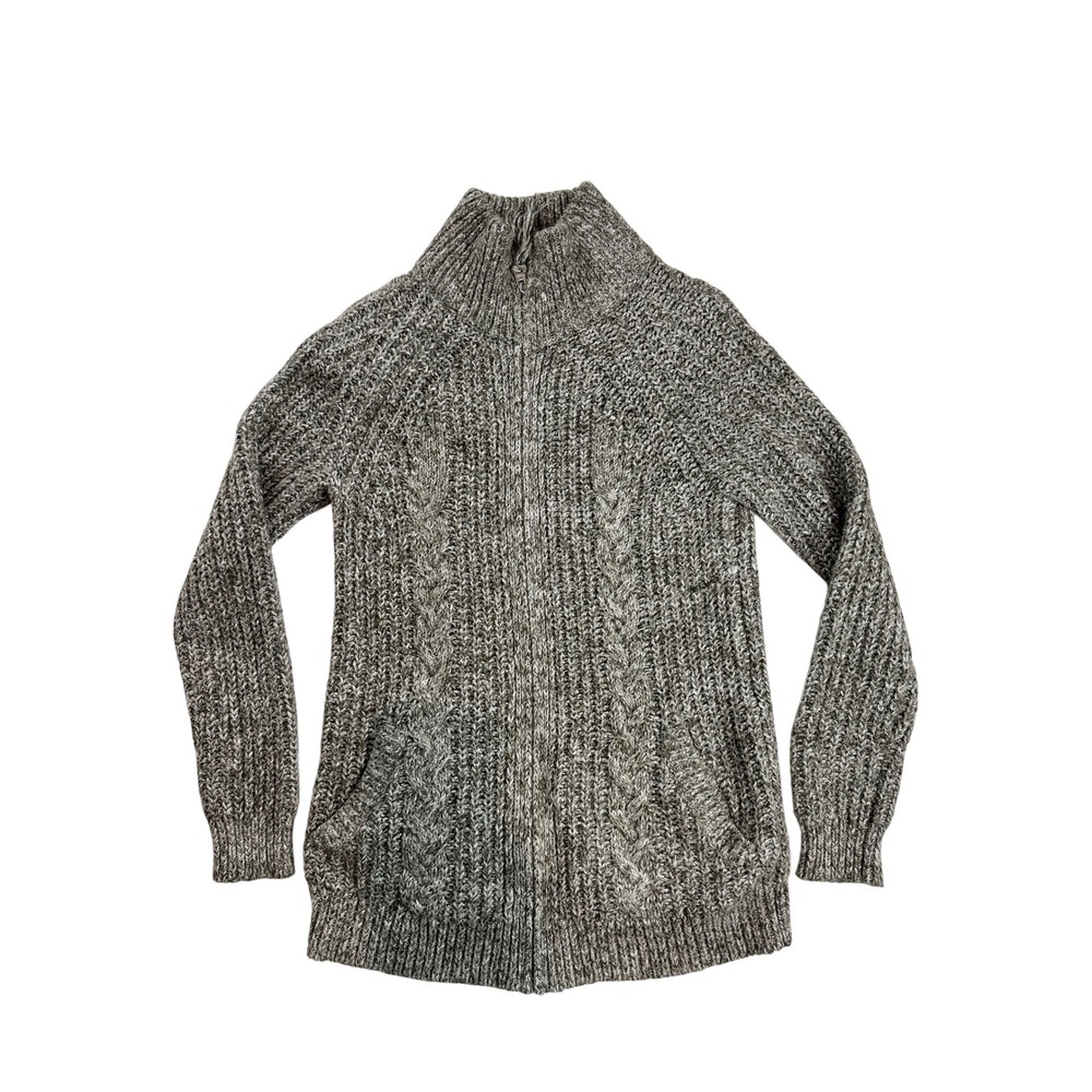Abercrombie & Fitch Womens XS Beige  Cable Knit Full Zip‎ Mock Neck  Sweater